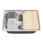 Cuba para Cozinha Gourmet Sobrepor Inox 201 60x42x20cm 0,7mm 4.1/2" com Tábua Cesto e Dosador de Sabão Casablanca - Imagem 4